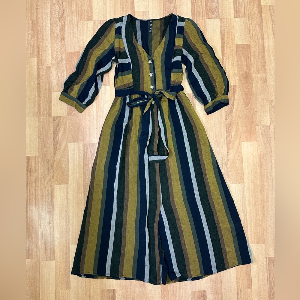 Zara TRF XS Striped Multicolor Maxi Dress